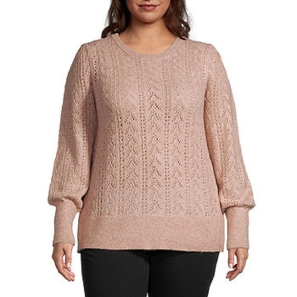 Liz Claiborne Plus Women’s Crew Neck Long Sleeve Pullover Sweater French Rose 2X - Picture 1 of 15